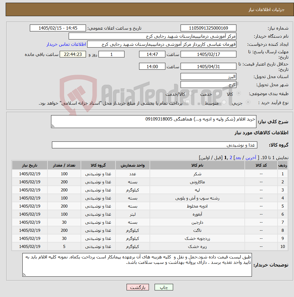 تصویر کوچک آگهی نیاز کالا-خرید اقلام (شکر ولپه و ادویه و...) هماهنگی 09109318005