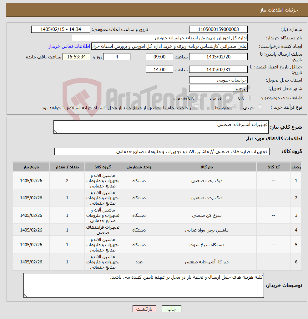 تصویر کوچک آگهی نیاز کالا-تجهیزات آشپزخانه صنعتی