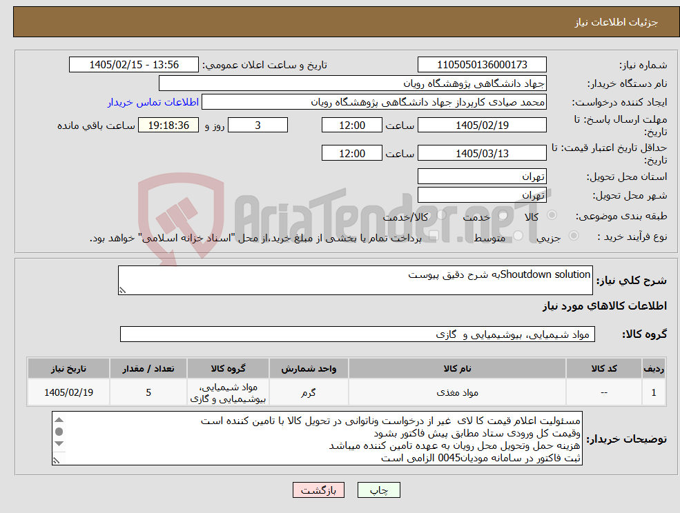 تصویر کوچک آگهی نیاز کالا-Shoutdown solutionبه شرح دقیق پیوست