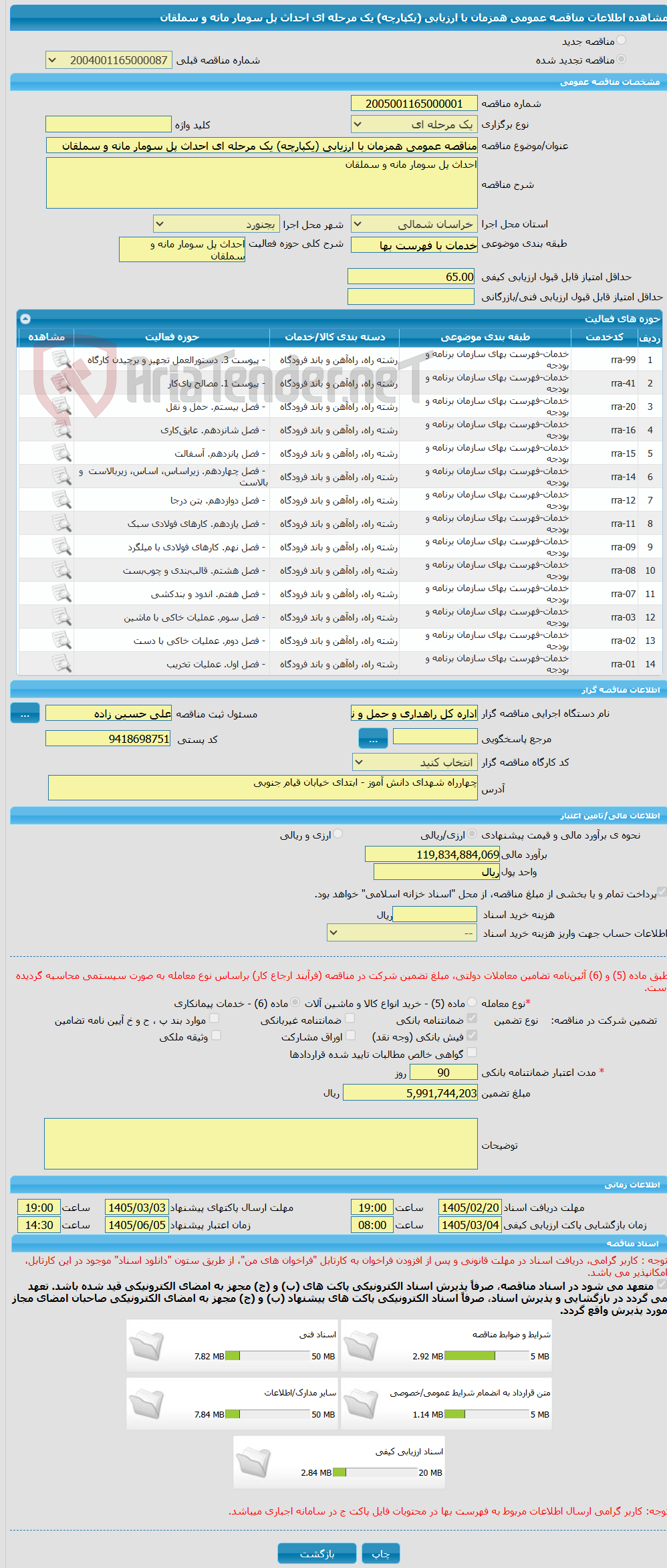 تصویر کوچک آگهی مناقصه عمومی همزمان با ارزیابی (یکپارچه) یک مرحله ای احداث پل سومار مانه و سملقان