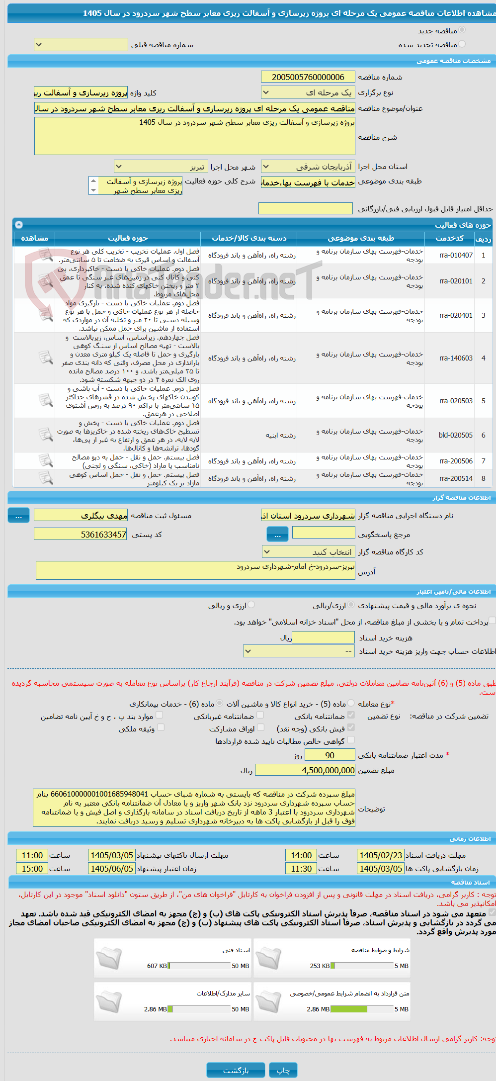 تصویر کوچک آگهی مناقصه عمومی یک مرحله ای پروژه زیرسازی و آسفالت ریزی معابر سطح شهر سردرود در سال 1405