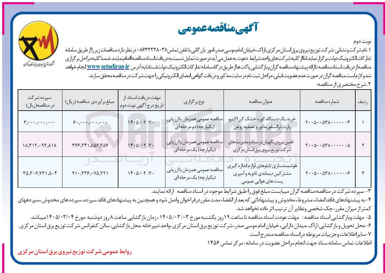 تصویر کوچک آگهی تامین نیروی نگهبان در ستاد و مدیریت های شرکت توزیع نیروی برق 
