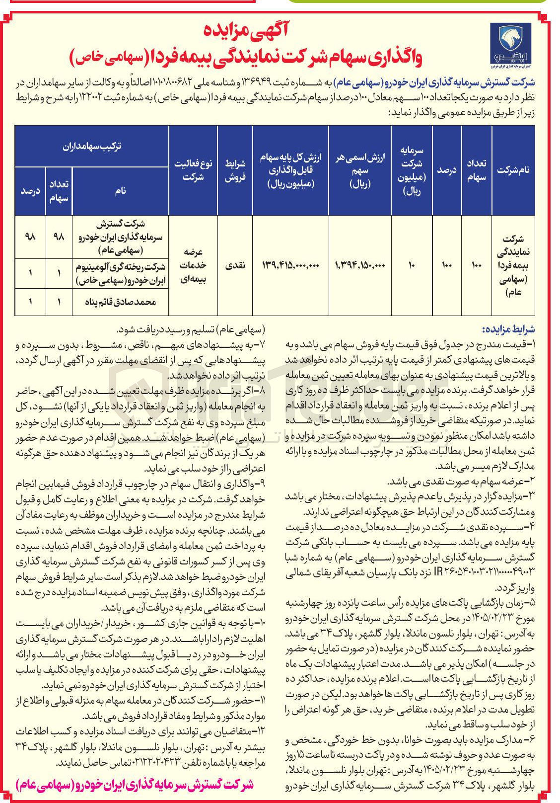 تصویر کوچک آگهی فروش سهام