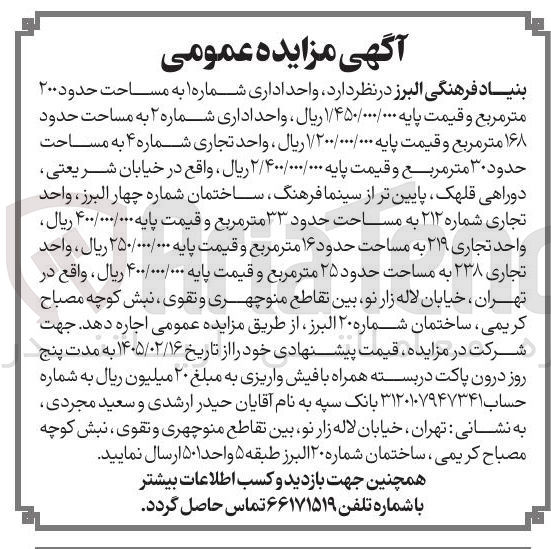 تصویر کوچک آگهی اجاره واحدهای اداری و تجاری