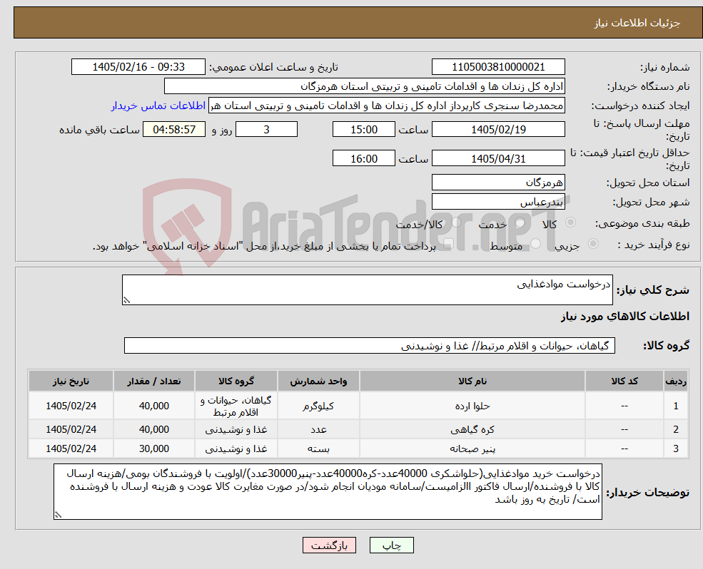 تصویر کوچک آگهی نیاز کالا-درخواست موادغذایی