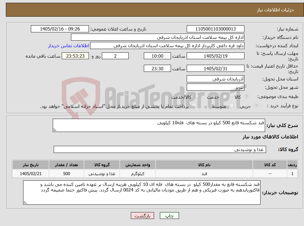 تصویر کوچک آگهی نیاز کالا-قند شکسته قانع 500 کیلو در بسته های فله10 کیلویی