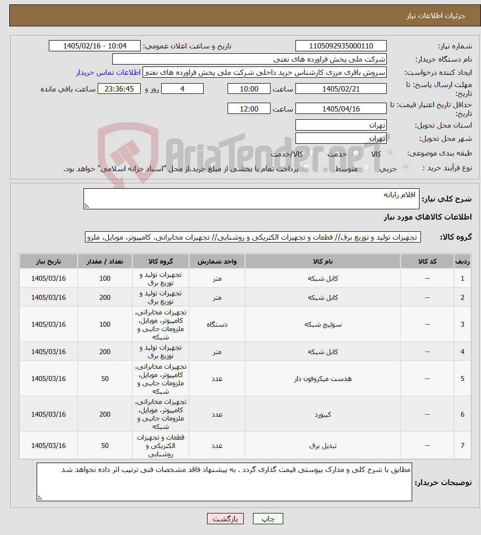 تصویر کوچک آگهی نیاز کالا- اقلام رایانه
