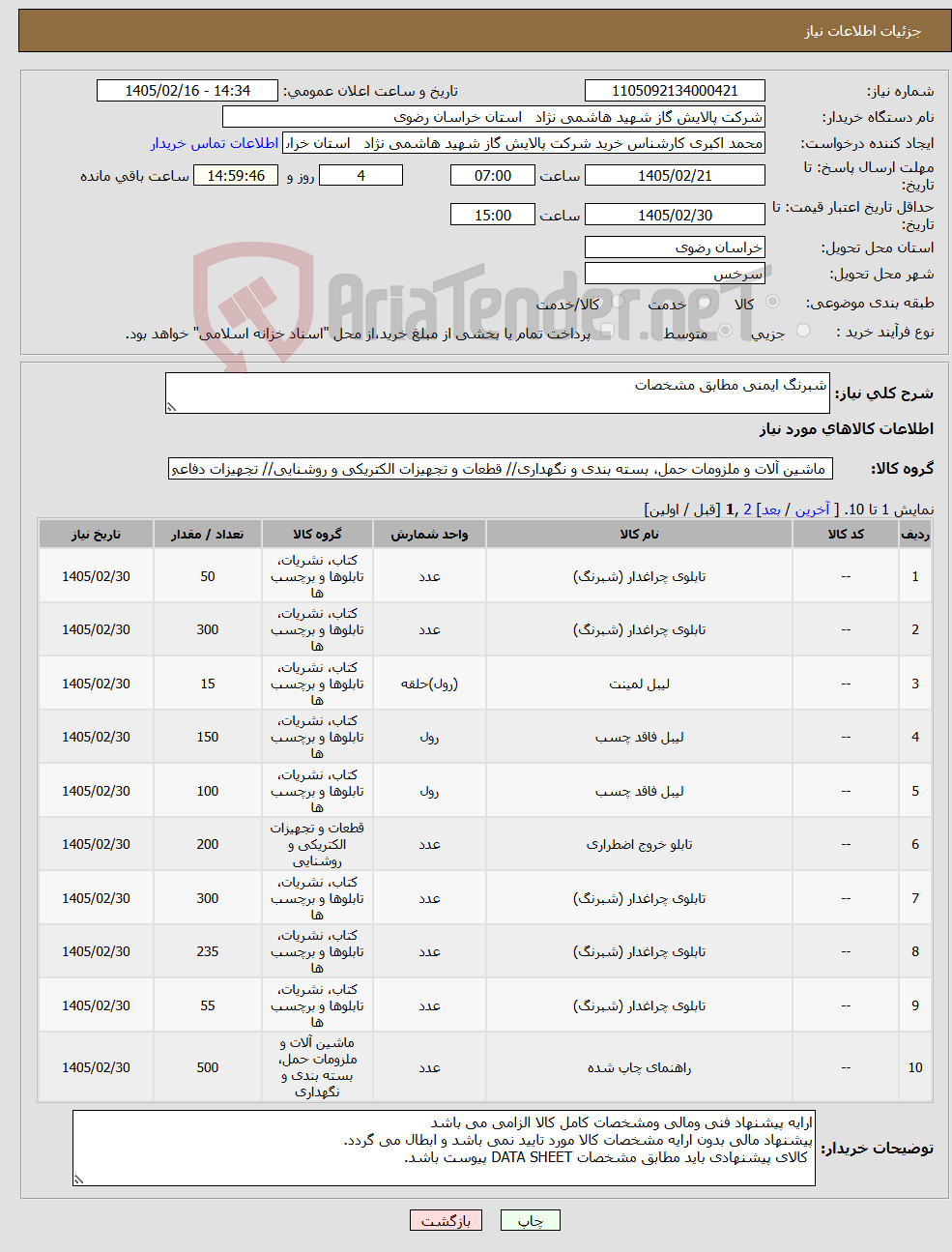 تصویر کوچک آگهی نیاز کالا-شبرنگ ایمنی مطابق مشخصات 