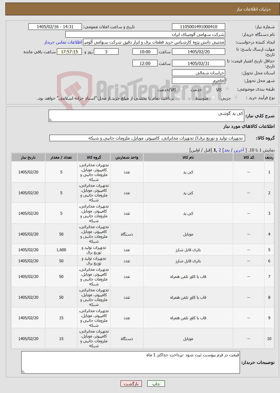 تصویر کوچک آگهی نیاز کالا-کی پد گوشی