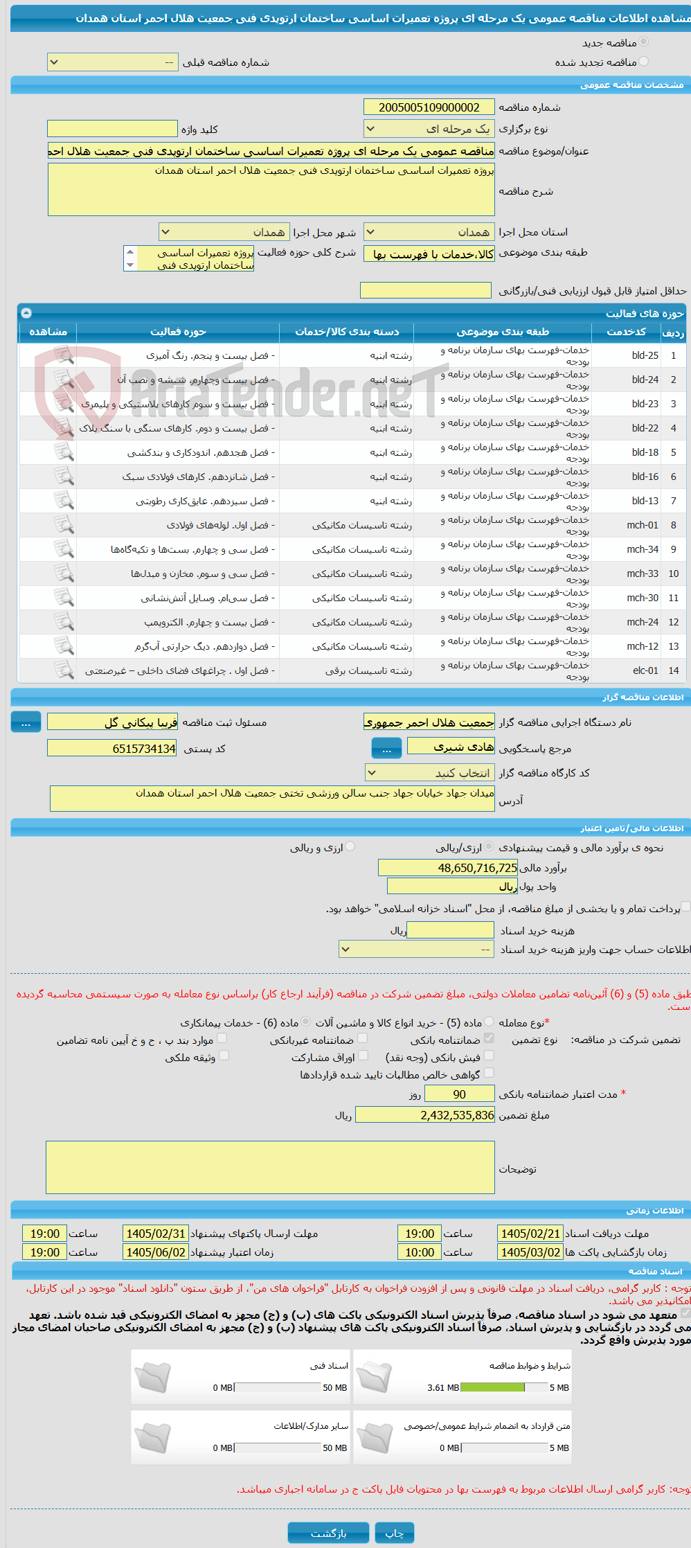 تصویر کوچک آگهی مناقصه عمومی یک مرحله ای پروژه تعمیرات اساسی ساختمان ارتوپدی فنی جمعیت هلال احمر استان همدان