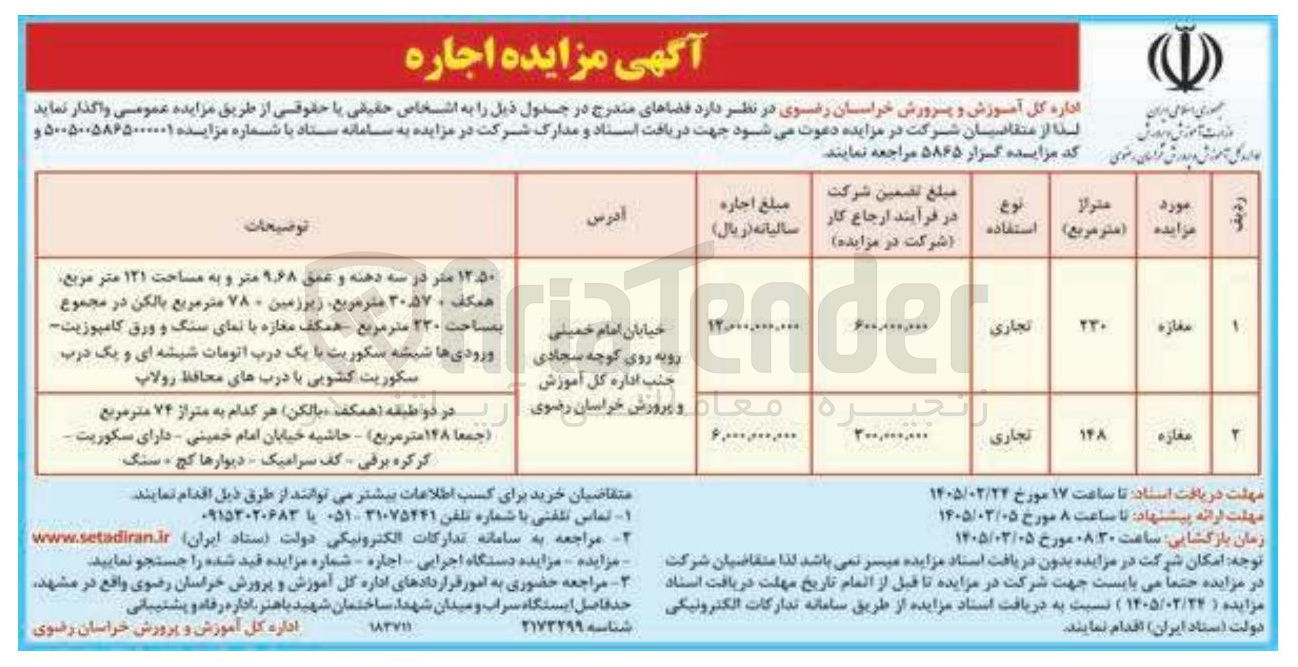 تصویر کوچک آگهی اجاره مغازه های تجاری