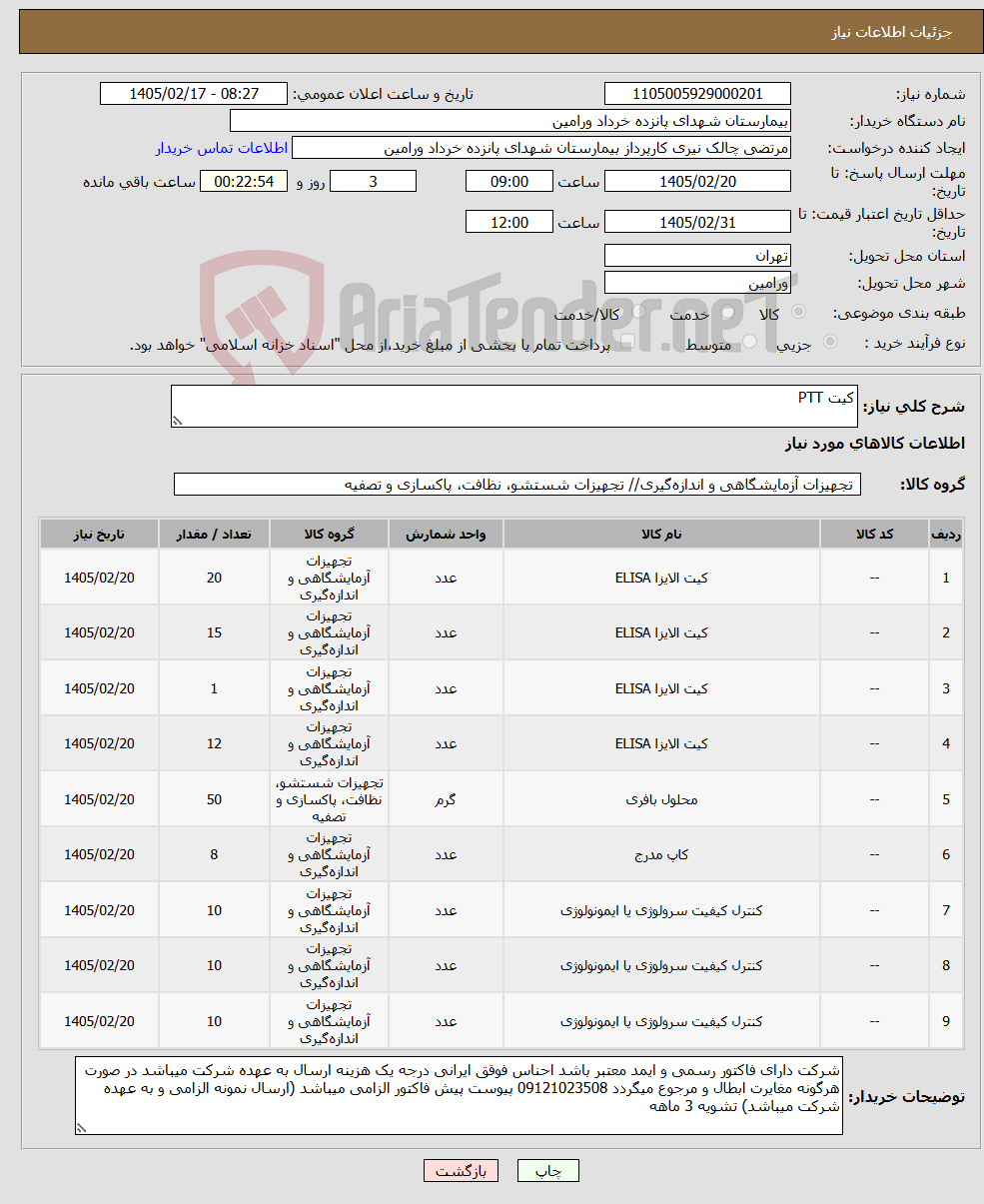 تصویر کوچک آگهی نیاز کالا-کیت PTT