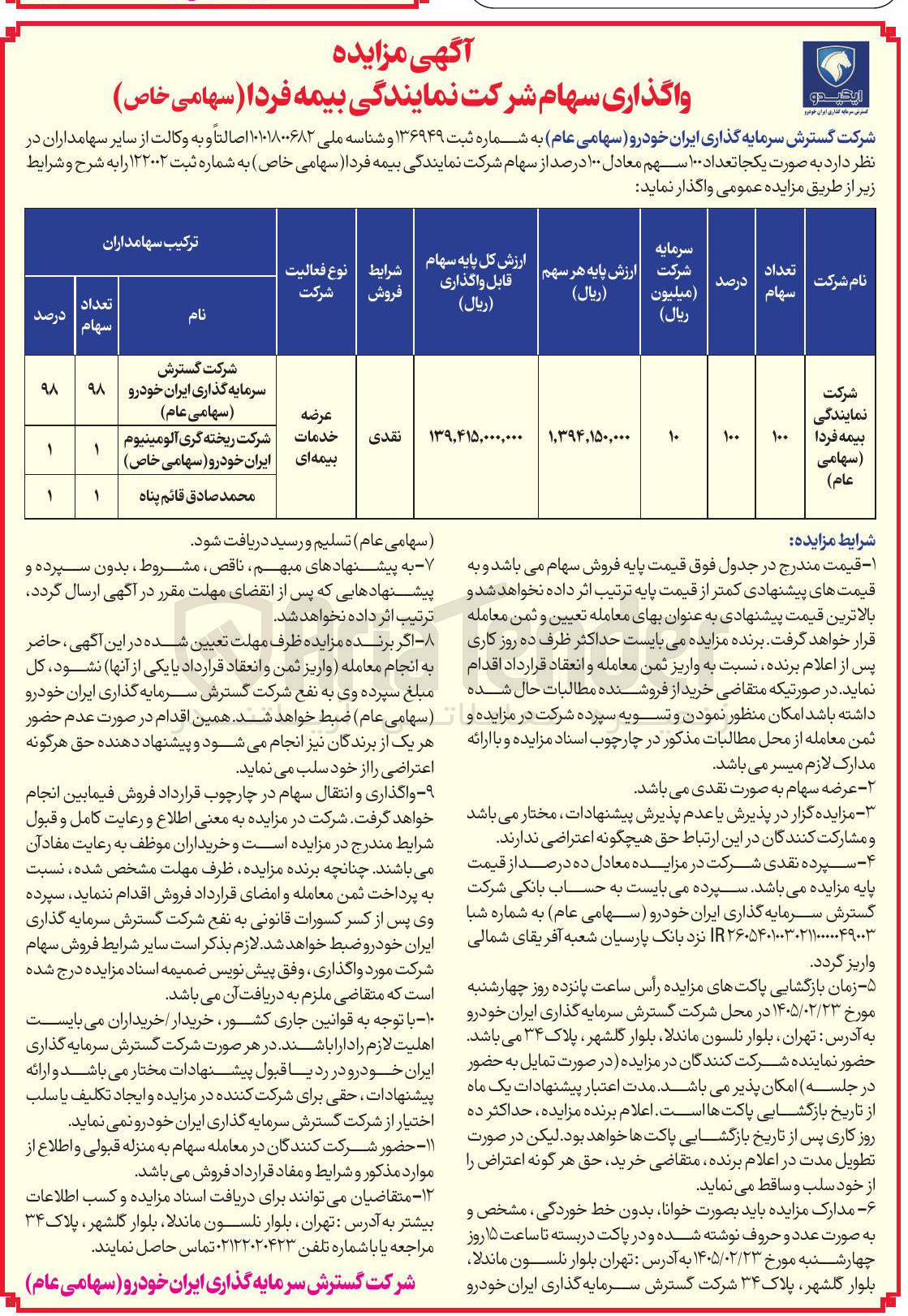 تصویر کوچک آگهی فروش سهام
