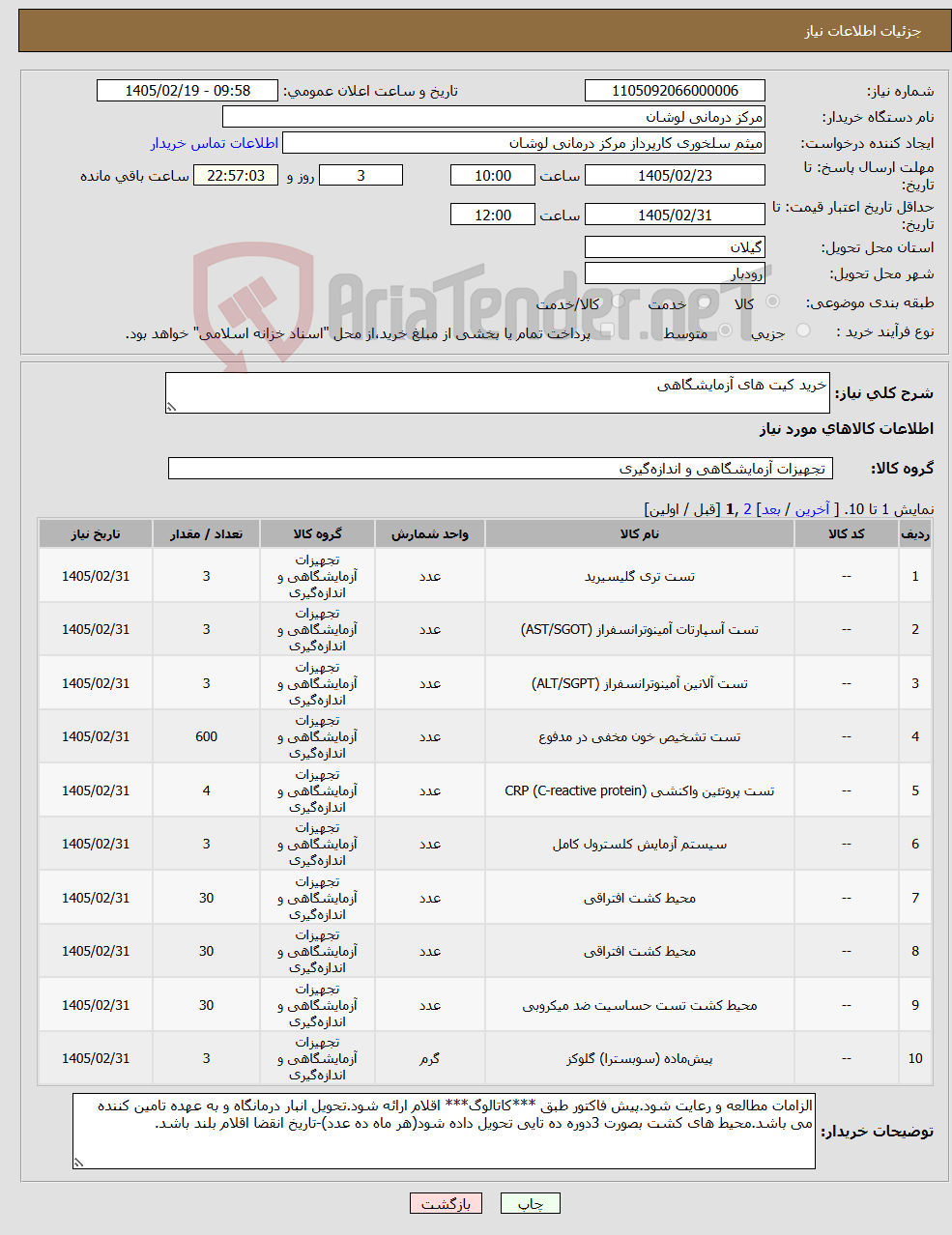 تصویر کوچک آگهی نیاز کالا-خرید کیت های آزمایشگاهی