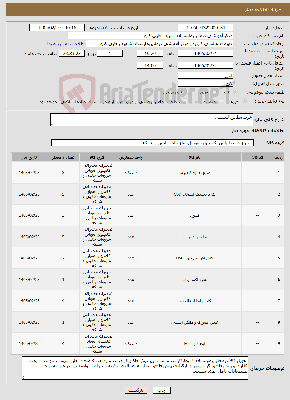 تصویر کوچک آگهی نیاز کالا-خرید مطابق لیست .