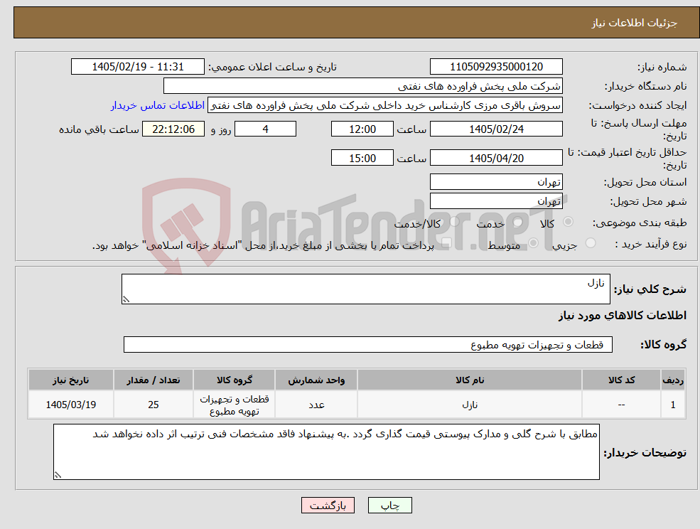 تصویر کوچک آگهی نیاز کالا- نازل 