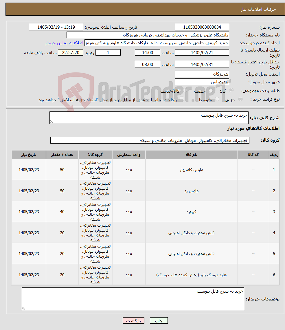 تصویر کوچک آگهی نیاز کالا-خرید به شرح فایل پیوست