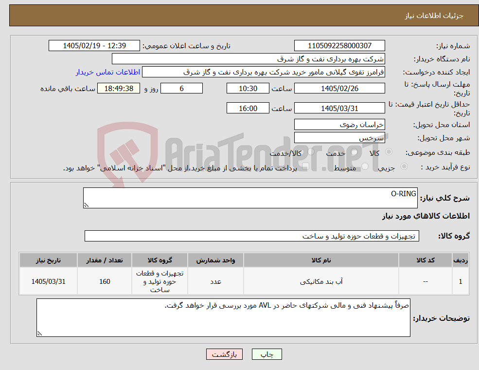 تصویر کوچک آگهی نیاز کالا-O-RING