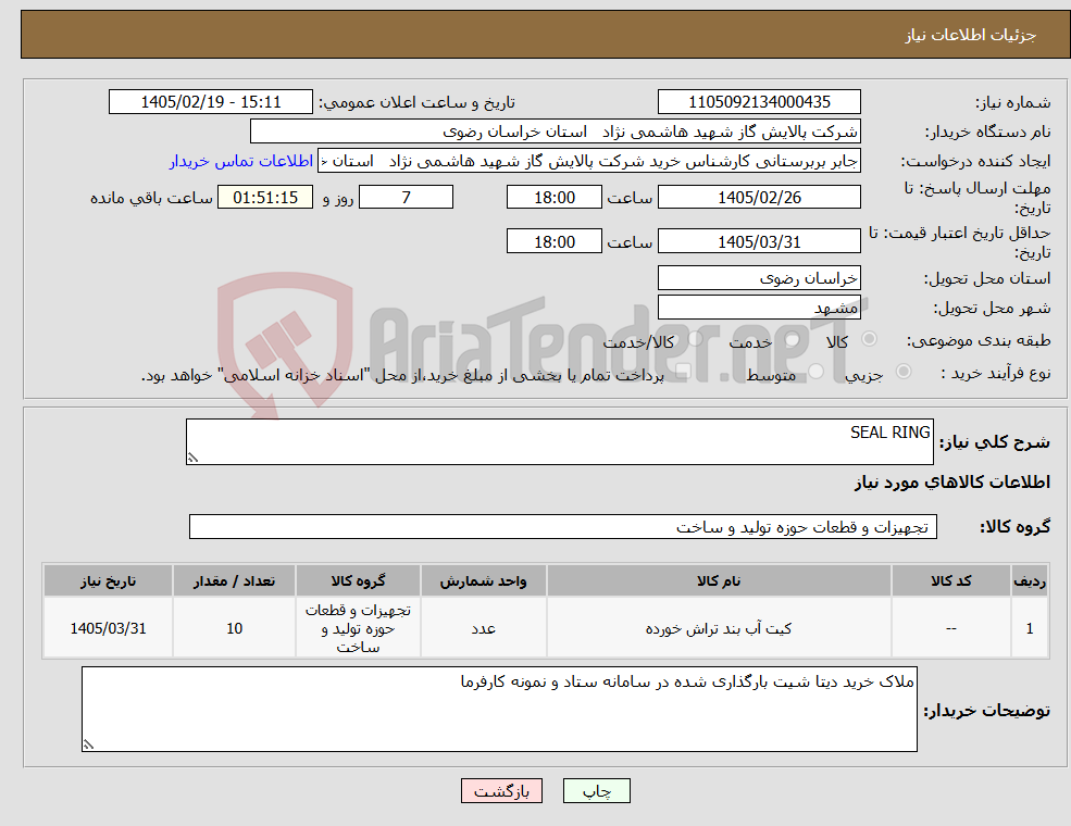 تصویر کوچک آگهی نیاز کالا-SEAL RING