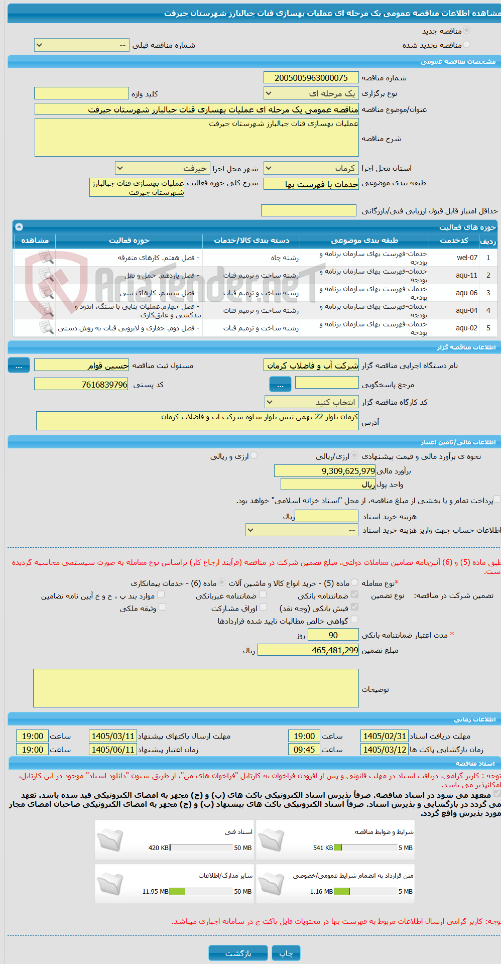 تصویر کوچک آگهی مناقصه عمومی یک مرحله ای عملیات بهسازی قنات جبالبارز شهرستان جیرفت