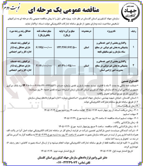 تصویر کوچک آگهی واگذاری بخشی از امور خدماتی و پشتیبانی به بخش غیر دولتی