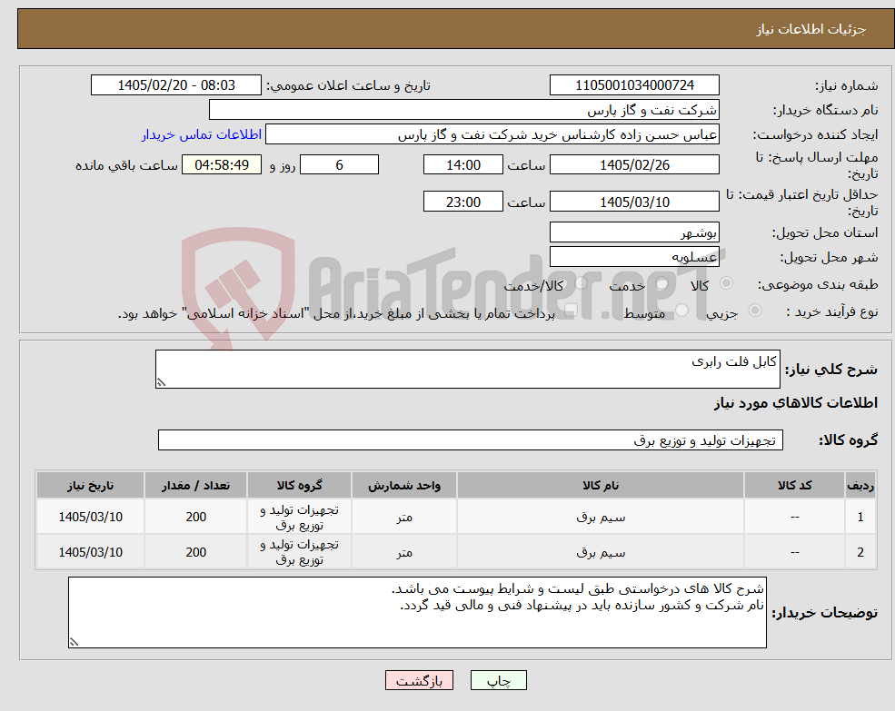 تصویر کوچک آگهی نیاز کالا-کابل فلت رابری