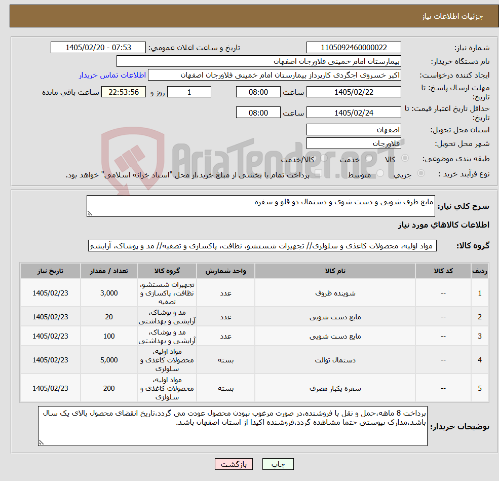 تصویر کوچک آگهی نیاز کالا-مایع ظرف شویی و دست شوی و دستمال دو قلو و سفره
