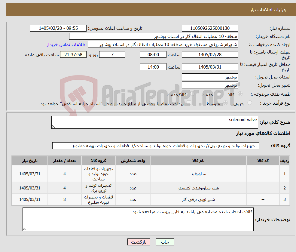 تصویر کوچک آگهی نیاز کالا-solenoid valve