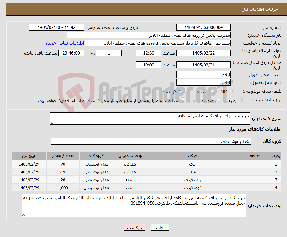 تصویر کوچک آگهی نیاز کالا-خرید قند -چای-چای کیسه ایی-نسکافه