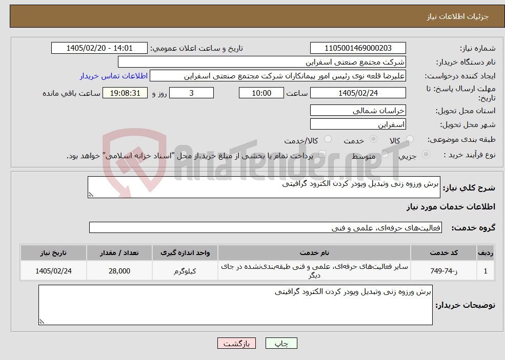 تصویر کوچک آگهی نیاز خدمات-برش ورزوه زنی وتبدیل وپودر کردن الکترود گرافیتی