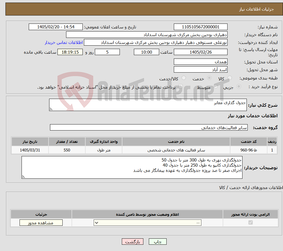 تصویر کوچک آگهی نیاز خدمات-جدول گذاری معابر 