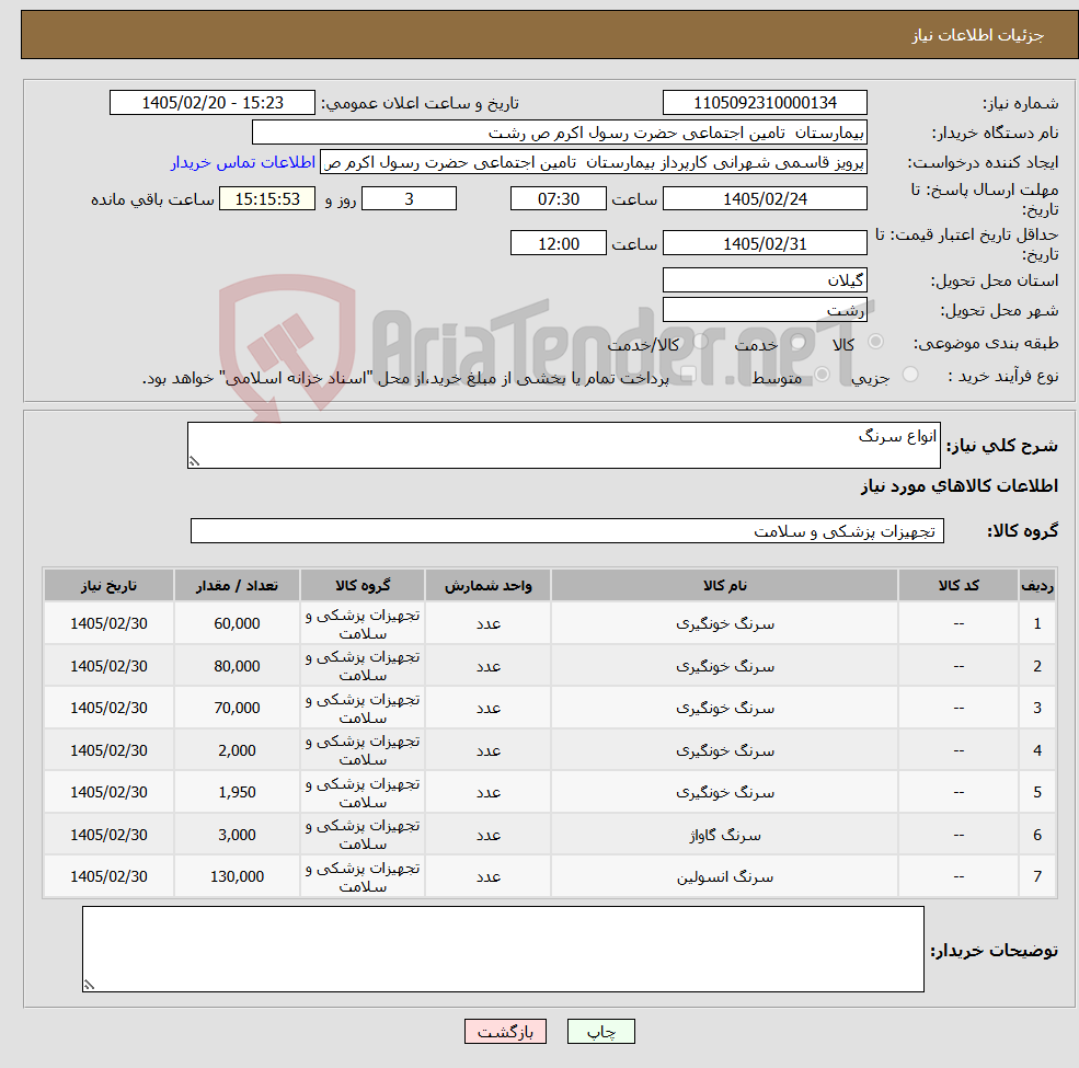 تصویر کوچک آگهی نیاز کالا-انواع سرنگ 