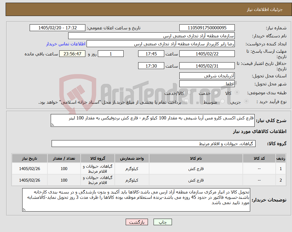 تصویر کوچک آگهی نیاز کالا-قارچ کش اکسی کلرو مس آریا شیمی به مقدار 100 کیلو گرم - قارچ کش بردوفیکس به مقدار 100 لیتر