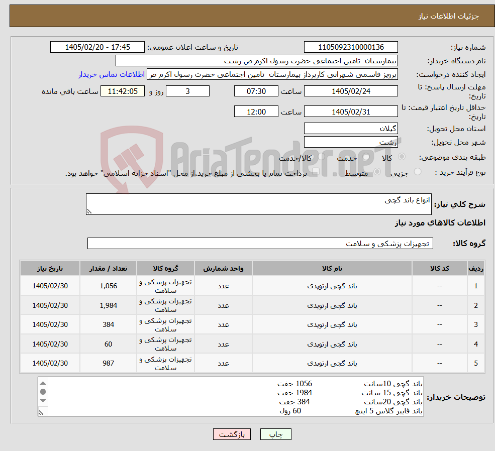 تصویر کوچک آگهی نیاز کالا-انواع باند گچی