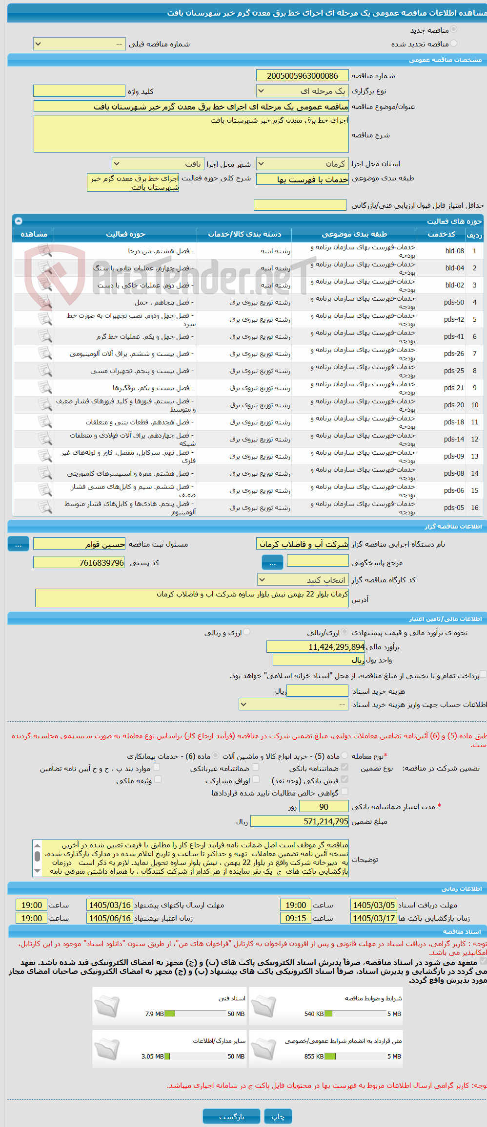 تصویر کوچک آگهی مناقصه عمومی یک مرحله ای اجرای خط برق معدن گزم خبر شهرستان بافت