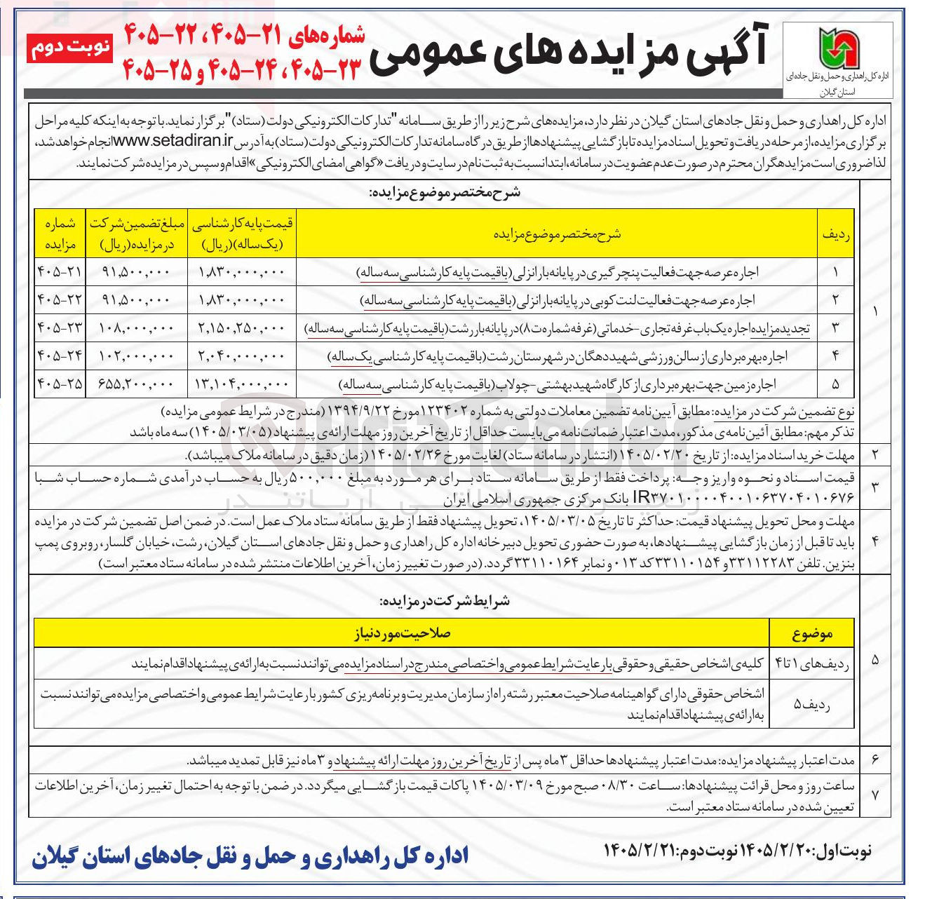 تصویر کوچک آگهی اجاره زمین جهت بهره برداری از کارگاه