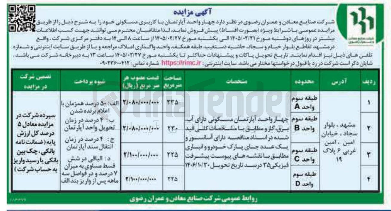 تصویر کوچک آگهی فروش چهار واحد آپارتمان با کاربری مسکونی