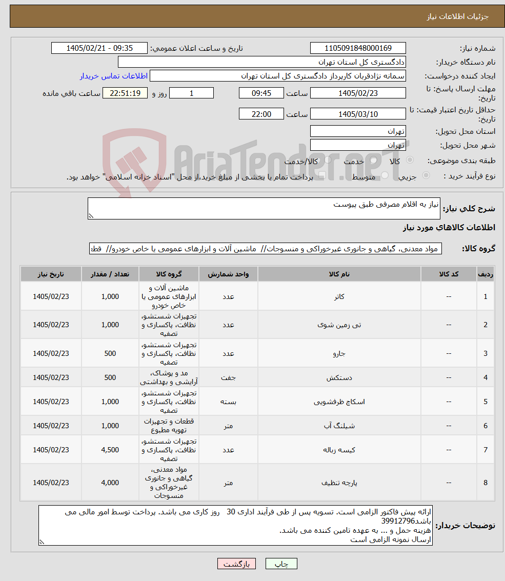 تصویر کوچک آگهی نیاز کالا-نیاز به اقلام مصرفی طبق پیوست