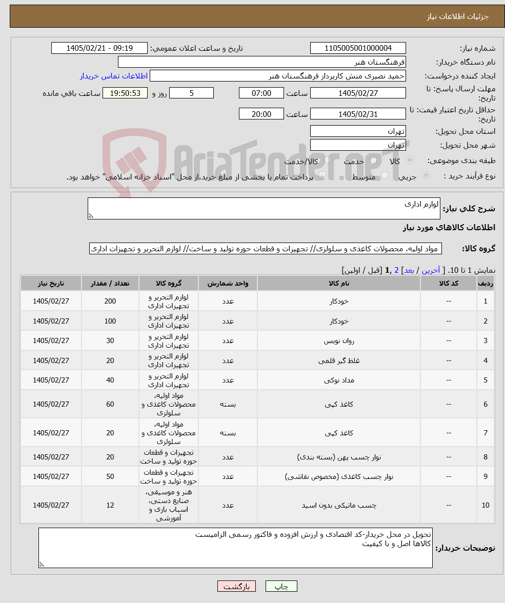 تصویر کوچک آگهی نیاز کالا-لوازم اداری