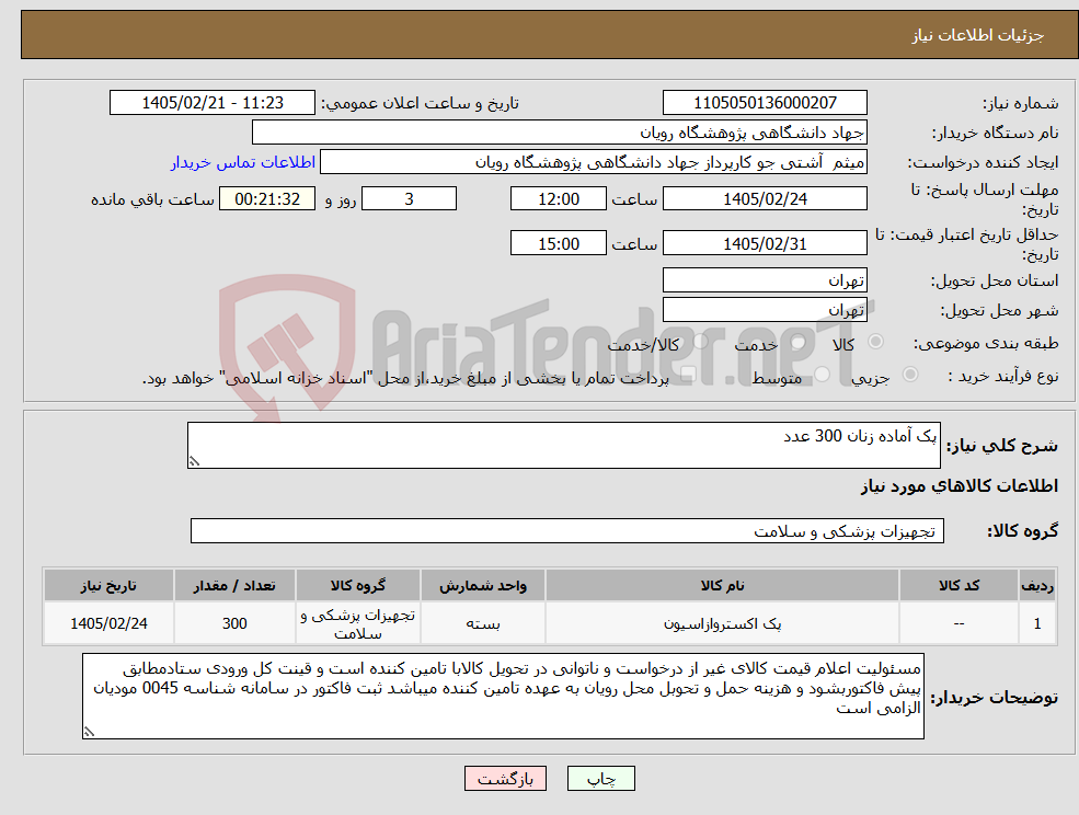 تصویر کوچک آگهی نیاز کالا-پک آماده زنان 300 عدد