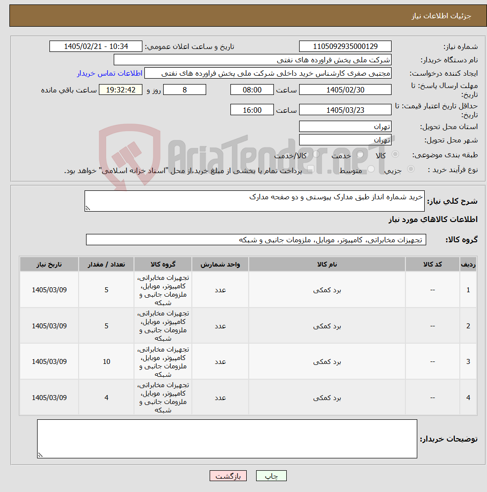 تصویر کوچک آگهی نیاز کالا-خرید شماره انداز طبق مدارک پیوستی و دو صفحه مدارک