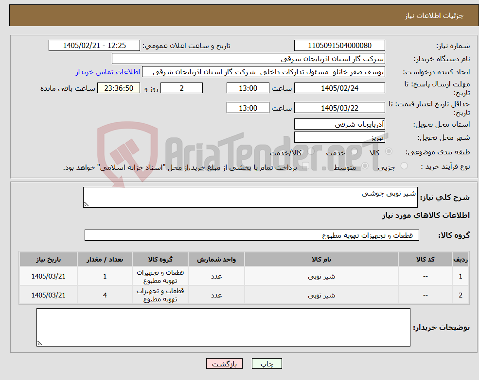 تصویر کوچک آگهی نیاز کالا-شیر توپی جوشی
