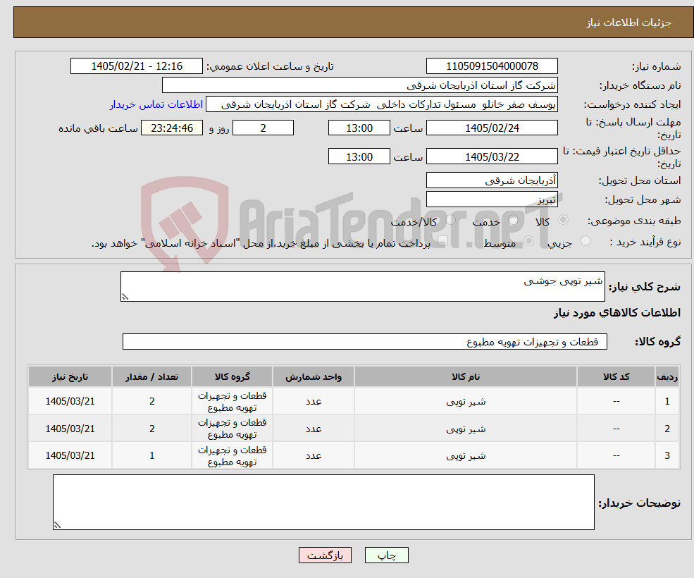 تصویر کوچک آگهی نیاز کالا-شیر توپی جوشی