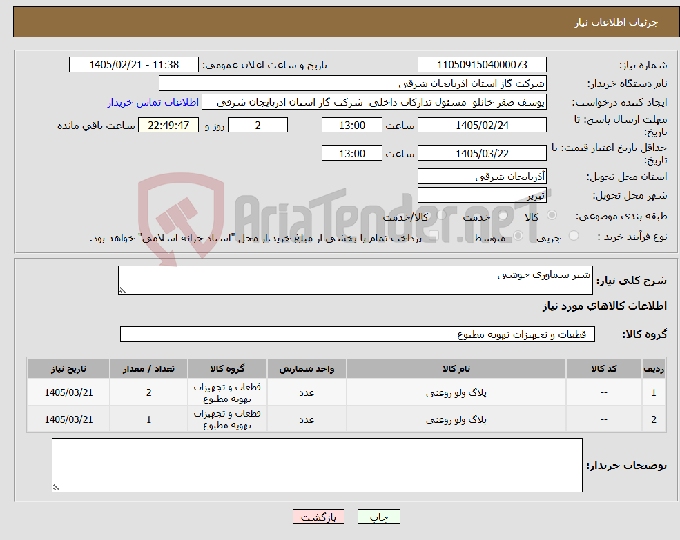 تصویر کوچک آگهی نیاز کالا-شیر سماوری جوشی