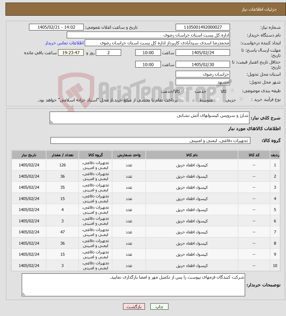 تصویر کوچک آگهی نیاز کالا-شارژ و سرویس کپسولهای آتش نشانی
