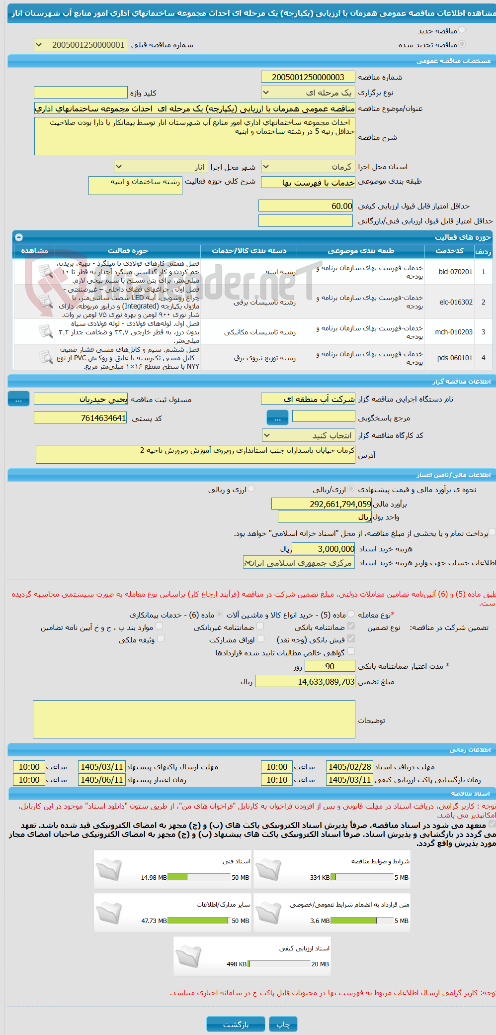 تصویر کوچک آگهی مناقصه عمومی همزمان با ارزیابی (یکپارچه) یک مرحله ای  احداث مجموعه ساختمانهای اداری امور منابع آب شهرستان انار