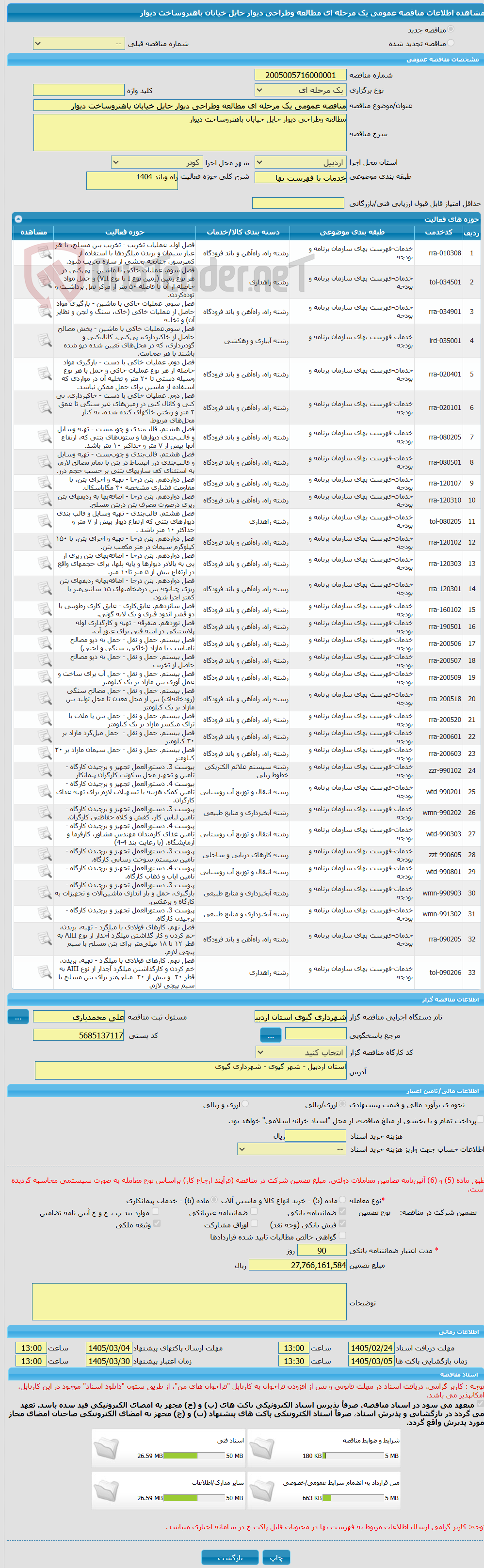 تصویر کوچک آگهی مناقصه عمومی یک مرحله ای مطالعه وطراحی دیوار حایل خیابان باهنروساخت دیوار