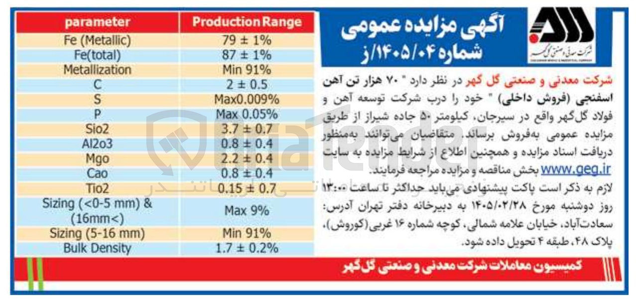 تصویر کوچک آگهی فروش ۷۰ هزار تن آهن اسفنجی فروش داخلی