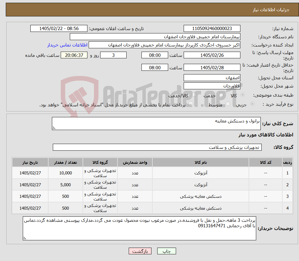 تصویر کوچک آگهی نیاز کالا-برانول و دستکش معاینه