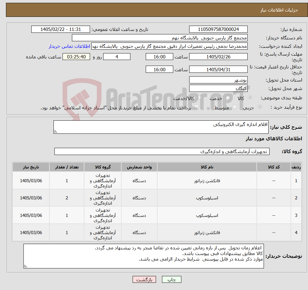 تصویر کوچک آگهی نیاز کالا-اقلام اندازه گیری الکترونیکی